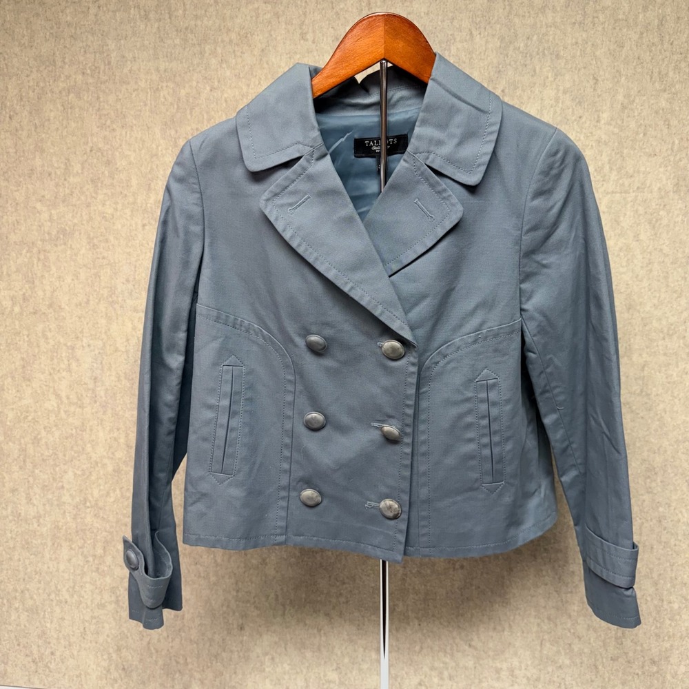 Talbots Jacket 6P Blue Double Breasted Cropped Cotton Canvas Coat EUC Petites